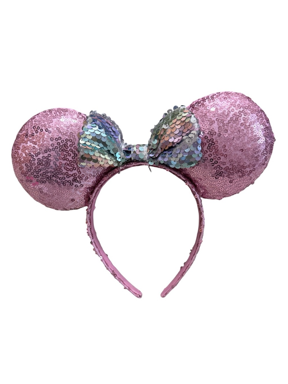 Disney Pink Sequin Mouse Ear Headband with Iridescent Bow